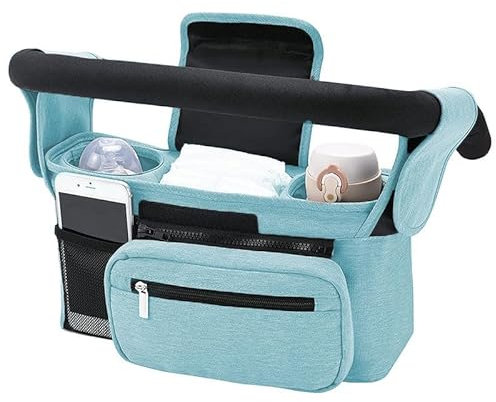 Kinderwagen Organizer Kinderwagen Tasche Organizer, Multifunktionale Baby Kinderwagen Buggy Aufbewahrungstasche mit 2 Becherhaltern, Schultergurt, abnehmbare Tasche, universell passend für alle