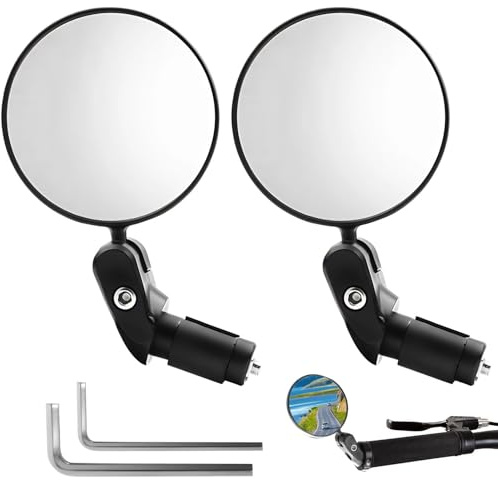 2PCS Bike Mirror, 360 Degree Rotating Mirrors Rear View Handlebar with HD Glass Convex Lens Universal for Mountain Electric Bikes Road Cycle 18-22mm Handlebar Wide Angle Bicycle Rear View Mirrors