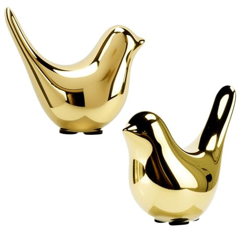 Qaixwuyi 2 piezas de estatua de cerámica pequeñas aves doradas decorativas modernas escultura de cerámica pequeñas estatuas de animales decoración de la casa decoración de mesa para comedor oficina
