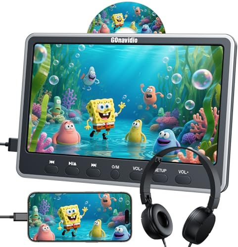 GOnavidio 12 Car DVD Player with HDMI Input, Car TV with Auto Suction-type Disc in, Headphones, Mounting Bracket, Support AV in/Out, USB/TF Card