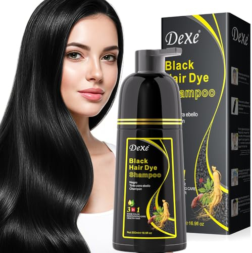 Black Hair Dye Shampoo for Grey Hair, 500 ml 3-in-1 Hair Colour, Containing natural plant ingredients,Instant Hair Colour Shampoo for Men Women (Natural Black)