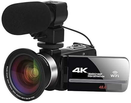 Caméscope Professionnel 4K caméra vidéo numérique for Le Streaming Vlog enregistreur 18X stabilisateur de Webcam en accéléré Cadeau pour débutants(64G SD Card,NA-U600-LT)