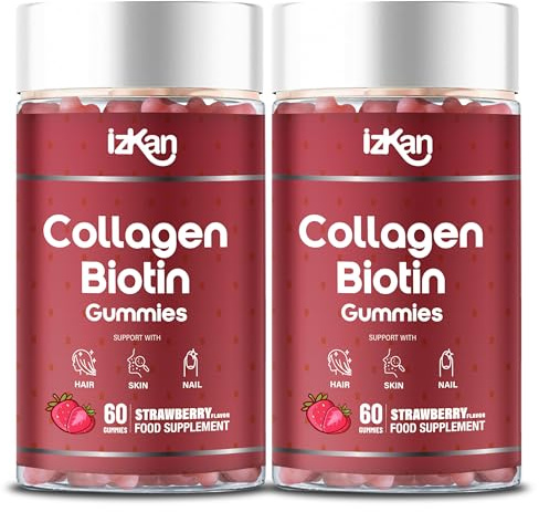 Collagen Gummies with Zinc, Biotin, Vitamin C & E – Type 1 Hydrolysed Collagen for Hair, Glowing Skin Nails & Joint Support – High Absorption, Gluten-Free, Natural Strawberry Flavour – 60 Gummies (2)