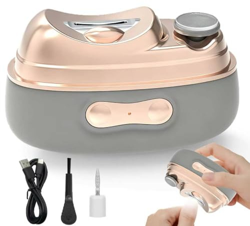 4 in 1 Electric Nail Clipper with Polisher, File & UV Light, Automatic Nail Trimmer with LED Light & Nail Scraps Storage, Rechargeable Nail Trimmer for Baby & Seniors