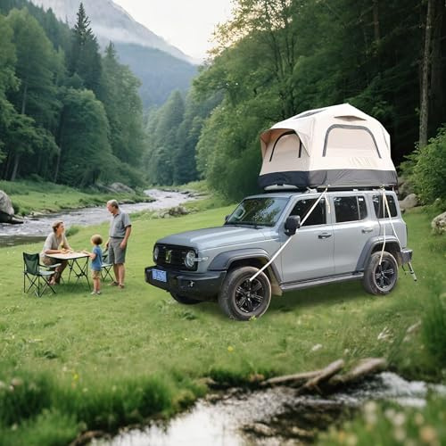 Tienda de campaña inflable para el techo del coche para SUV - Ultraligera 30 kg tienda de coche Softshell con base de colchón Drop-Stitch de 15 cm - Tienda de techo de camping impermeable 300D incl