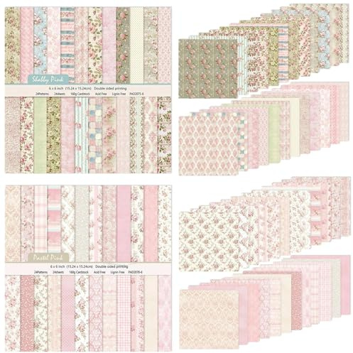 UJBVCX 48 Hojas Papel Scrapbooking, Papel Decorativo, Doble Cara Scrapbooking Material para DIY Álbumes Recortes Decoupage Fotos