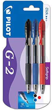 Pilot G207 Retractable Gel Rollerball 0.7 mm (Pack of 3) - Black/Red/Blue