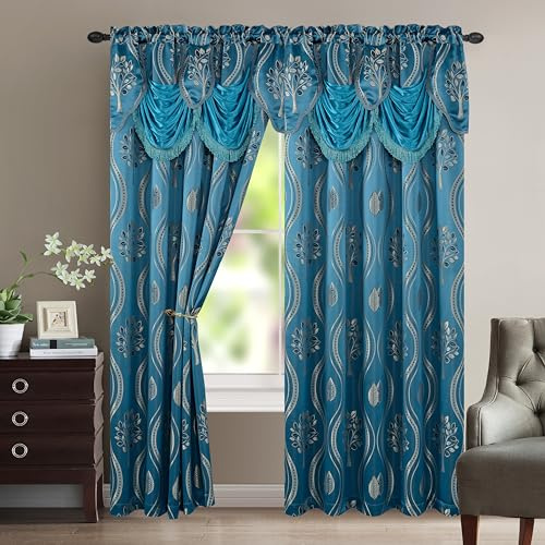 Elegant Comfort Luxurious Beautiful Curtain Panel Set with Attached Valance and Backing 54 X 84 inch (Set of 2), Navy Blue