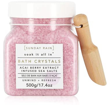 Sunday Rain Luxuriöse pflegende Badekristalle, vegan & tierversuchsfrei mit vitaminreichem Acai-Beerenextrakt & natürlichen Meersalzen, 500 g