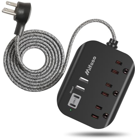 Travel Essentials - Mifaso Power Strip with USB, Compact Flat Plug Extension Cord 5ft with 3 Outlets 4 USB Ports, Non Surge Cruise Must Haves, Cruise Ship Essentials, Dorm Room, Apartment Essentials