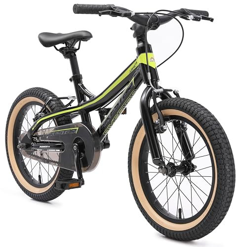 BIKESTAR Kinder Fahrrad Aluminium Mountainbike mit V-Bremse für Mädchen und Jungen ab 4-5 Jahre | 16 Zoll Kinderrad MTB | Schwarz & Grün
