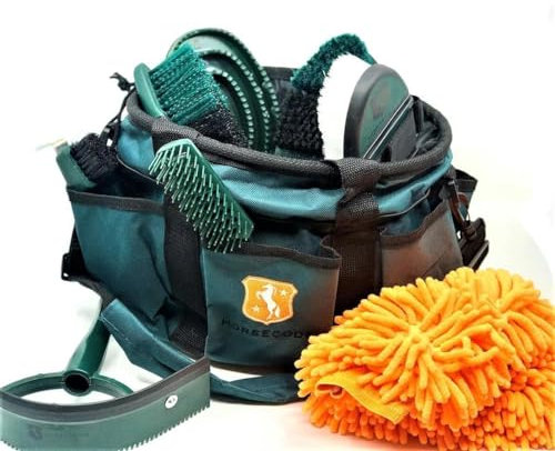 Horsecode 10-teiliges Pferdebürsten Set mit Putztasche, Grün