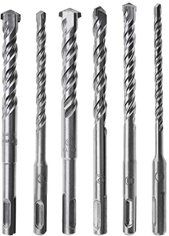 EMSea 6Pcs SDS Plus Rotary Hammer Drill Bit Kit, 6mm 8mm 10mm 12mm 14mm 16mm Shank 160mm Long Double Flutes for Concrete Masonry