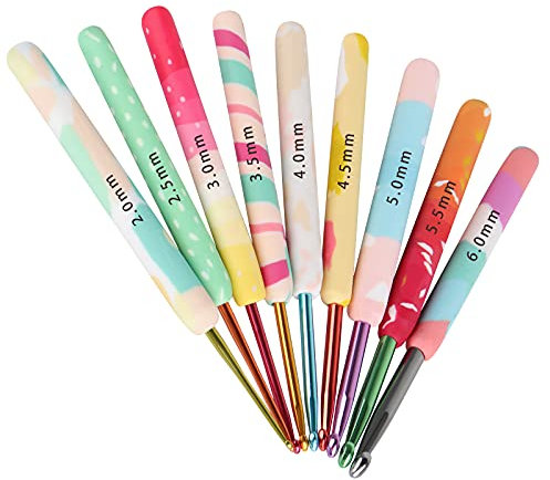 Coopay Crochet Hooks for Arthritic Hands, Crafted Metal Crochet Hook Set Soft Grip, Pretty Crochet Hooks with Long Ergonomic Clay Handle, UK Size 2.0 2.5 3.0 3.5 4.0 4.5 5.0 5.5 6.0mm Beginner Gift