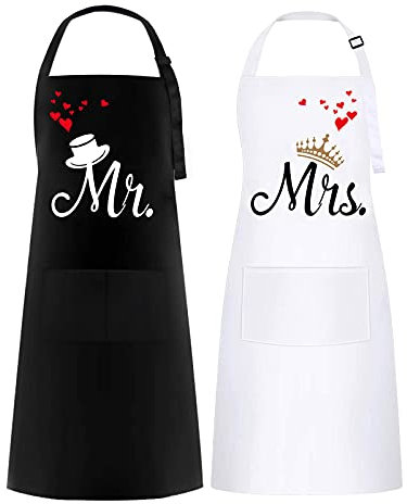 FunChaos 2 Pezzi Grembiule da Cucina per Coppia, Grembiuli da Cuoco, Grembiuli Impermeabili per Uomo Donna, Regalo di Nozze per Coppia, Perfetto per Matrimonio, Fidanzamento, San Valentino, Natale