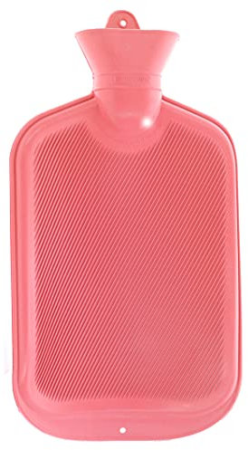 2 Liter Wärmflasche mit Lamellen ohne Bezug, Wärmekissen Bettflasche recyclingfähig, robust und langlebig, schmaler Flaschenhals, geruchsneutraler Naturgummi (Rosa)