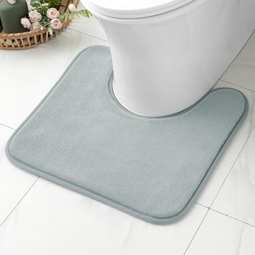 MIULEE Non Slip Toilet Mat Pedestal Mat for Toilet WC Bath Mat Absorbent Washable Thickened Soft - U Shape Bathroom Mat 50x50 cm Light Gray