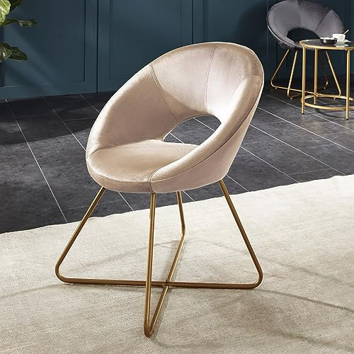 Home Deluxe - Esszimmerstühle Samt SELESA inkl. Tisch MASEI - Farbe: Beige, Bezug: Samtstoff, Gestell: Gold, pulverbeschichet, max. 120 kg I Rundsessel, Küchenstuhl Polsterstuhl