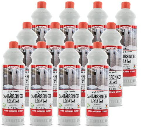 Lorito frisch & sauber Sanitärreiniger mit Duft, 12x 1 Liter Konzentrat, Badreiniger gegen Kalk, Urinstein, Kesselstein, Reiniger zur kraftvollen Reinigung