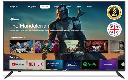 Cello C5520G 55 inch 4K UHD Smart Android TV, 3 Year Warranty, Made in UK, Freeview Play, Disney+, Netflix, Prime Video, Apple TV+, BBC iPlayer