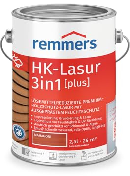 Remmers HK-Lasur 3en1 [plus] caoba, mate, 2,5 litros, barniz para madera, barniz de madera premium para exterior, protección triple para madera con impregnación + imprimación + barniz