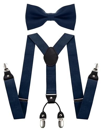 JEMYGINS Bretelle da Uomo con Quattro Clip e Cinturino Elastico sul Retro incluso set di Papillon verde scuro