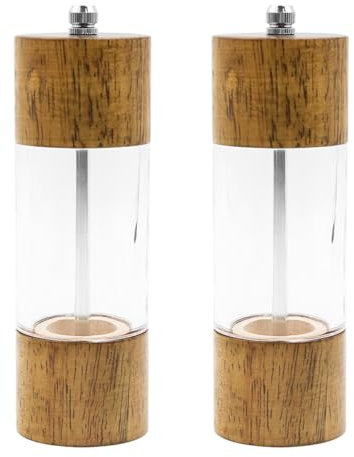 ZONADAH Lot de 2 moulins à poivre en bois 15,2 cm Moulin à poivre manuel Ancien moulin à poivre et à sel transparent Moulin à sel acrylique Noyau en céramique Outils de cuisine polyvalents