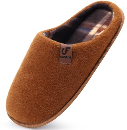 COFACE Pantofole da Uomo Invernali Calde Ciabatte da Casa Comoda Memory Foam Feltro Scarpe con Antiscivolo Suola Cachi Taglia 40