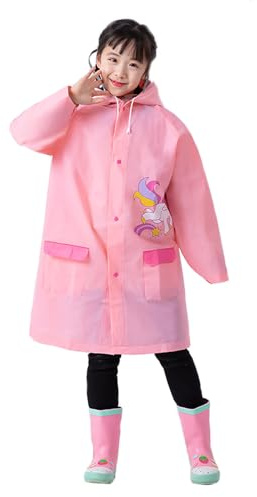 es-uk Reusable Kids Waterproof Poncho: Boys & Girls Raincoat with Backpack Space, Perfect Rain Mac & Pac a Mac for Kids (UN- Pink, 8-9 Years)