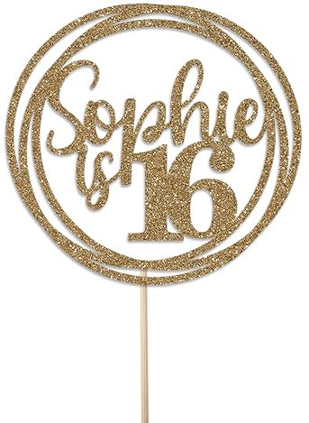 Personalised Birthday Cake Topper - Customised with Any Name Any Age - Birthday Party Cake Decoration - Double Sided Glitter 950 GSM (Gold)