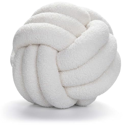 Cuscino con nodi, 28 cm, annodato a mano, cuscino a sfera con nodo rotondo, cuscino decorativo, cuscino per palla, cuscino a sfera in peluche, cuscino per decorazione della casa, bianco