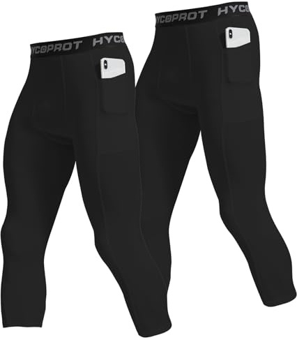 HYCOPROT 2 Pezzi 3/4 Pantaloni a Compressione da Uomo Pantaloni da Corsa ad Asciugatura Rapida Calzamaglia Sportivi Leggings Base Layer Traspiranti Pantaloni Stretti (Nero, M)