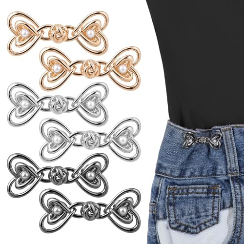 Molain 6 botones de mariposa de metal para jeans sueltos, clips de cintura ajustables y desmontables, sin botón de costura para hacer más pequeños