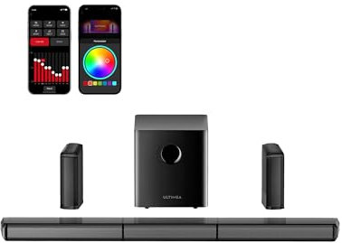 ULTIMEA 7.1ch Virtual Surround Sound Bar, Soundbar für TV Geräte mit 2 Surround Lautsprecher, Surround Sound System für Fernseher mit RGB Licht, 6.5 Subwoofer, App, HDMI/Opt/AUX/BT, Apollo S70 Ultra