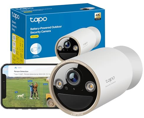 Tapo C460 4K 8MP Battery Security Camera Outdoor Wireless, CCTV, Indoor Outdoor Camera, Ultra HD, No Monthly Fee, AI Detection, Two-way Talk, Starlight Colour Night Vision, Works with Alexa & Google