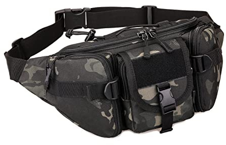 ZHIERNA Marsupio tattico uomo borsa vita uomo tattico militare con design Molle tracolla multi tasche per trekking, montagna, MTB e attività all'aperto, Camouflage nero