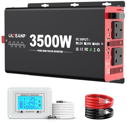 OLTEANP 3500W Pure Sine Wave Inverter, 12V DC to 240V AC Power Inverter with 2 AC Outlets, USB Port, Type-C Port for Truck, Vehicle, Power Outage, Remote Control with LCD Screen