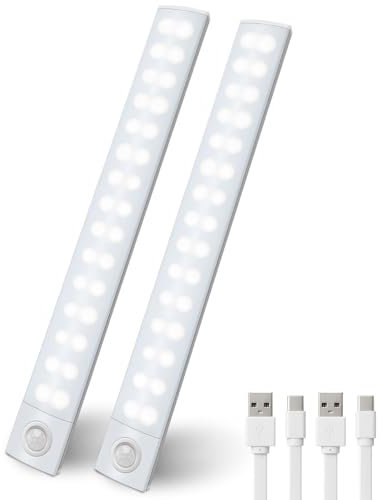 CNMTCCO Schrankbeleuchtung LED mit Bewegungsmelder, 2 Stück 30cm Schrankleuchten mit Sensor, mit drei einstellbaren Farbtemperaturen für Schränke, Kleiderschränke und Treppen