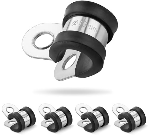 Poppstar 5X Hose Clamps P-Clamp Stainless Steel, Clamping Range 13mm, Bandwidth 20mm, Rubberized