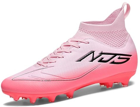 GOGOUP Mens Football Shoes Outdoor Professional Training Football Boots High Top Spikes Youth Children's Astro Turf Soccer Shoes Unisex Pink 8 UK