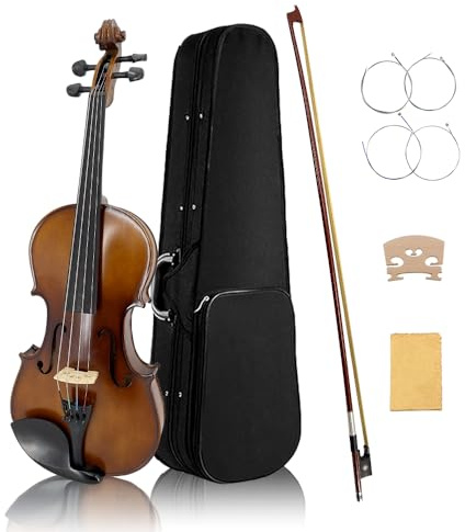 Yinfente 4 String Acoustic Viola 15.5 inch Full Size For Students,Beginners, Professional Handcrafted Complete Viola Instrument With Case,Brazil Bow,Cleaning Cloth，Bridge,Extra Strings Brown