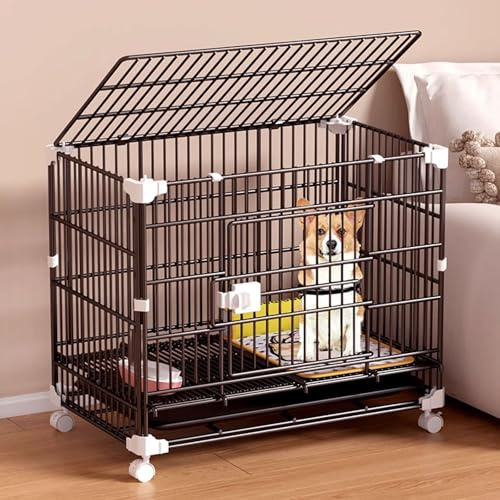 Caseta Perro Jaula Resistente for Perros con Ruedas con Cerraduras Y Bandeja Parque Perros Apilable 2 O 3 Veces Puertas Dobles Estructura De Hierro(Black,61 * 45 * 56cm)