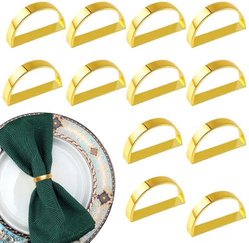 Portatovaglioli in oro, 12 pezzi, eleganti fibbie per tovaglioli, anello di Natale, napkin in metallo, per decorazione da tavolo, San Valentino, Pasqua, matrimonio, Natale, cena, feste