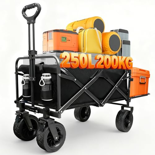 SANYCASA JBW-K03 Chariot pliable avec rabat arrière - Roues tout-terrain de 20,3 cm - Chariot à main robuste pour le jardinage, le camping et le transport en plein air - Noir