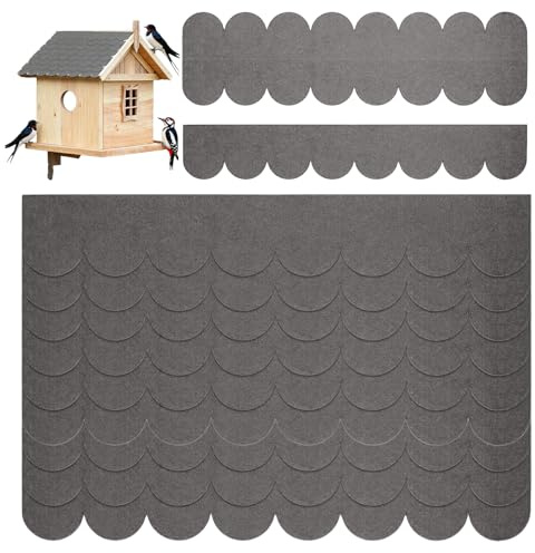 AEMCHDM 32 Pezzi di Tegole per Casetta Degli Uccelli, Cartone Autoadesivo (30 X 5 cm e 30 X 11 cm), Scandole Bituminose, Impermeabile, Casetta per Nidificazione, Coniglietto, Cuccia per Cani Grigio