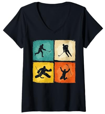 Mujer Estilo Retro Hockey Amante Jugar Hombres Mujeres Niños Hockey Camiseta Cuello V