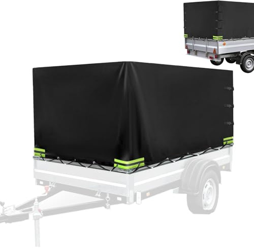 Telone per rimorchio, telone alto per rimorchio, 210 x 114 x 90 cm, telone per rimorchio, 420D Oxford con occhielli e corda, impermeabile, antivento, cerniera con strisce riflettenti