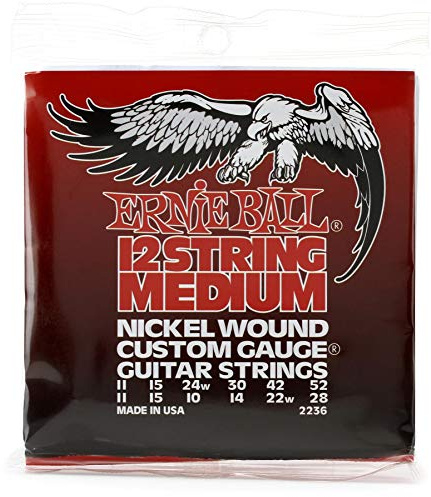 Ernie Ball Medium - Cuerdas para guitarra eléctrica de 12 cuerdas, entorchado de níquel, calibre 11-52