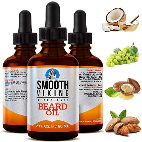 Smooth Viking Beard and Mustache Oil for Men - Argan Formula for Moisturizing, Grooming, and Soothing Dry Skin (2 Oz)