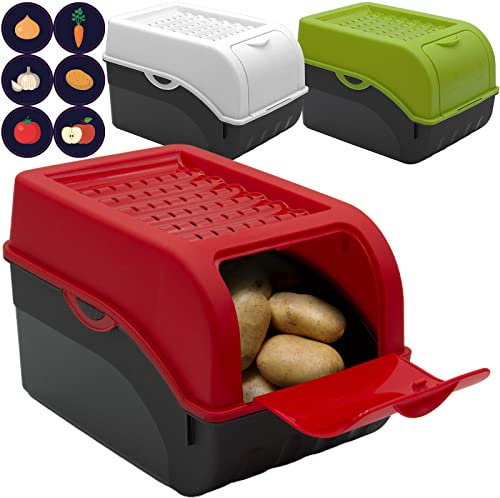 ARTECSIS Kartoffel Aufbewahrungsbox Rot/Weiß/Grün 3er Set I Gemüsebox Kartoffelbox mit Deckel für ca. 4 kg Kartoffeln + 6 Aufkleber mit Gemüsesorten